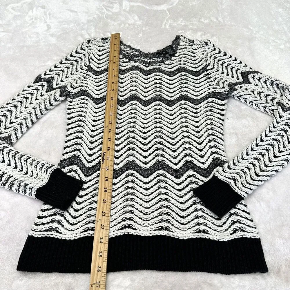 Etcetera Women's Black White Chevron Knit Cotton Blend Long Sleeve Sweater Sz M